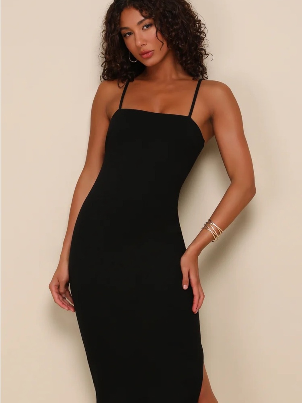 Paulina Black Spaghetti-Strap Bodycon Dress